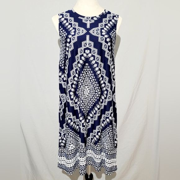 Womans Apt 9 Size Small Blue White Boho Spring Summer Shift Dress With Pockets - Picture 1 of 10